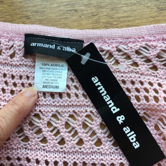 Armand and Alba pink crochet cardigan tie in front - Picture 6 of 6